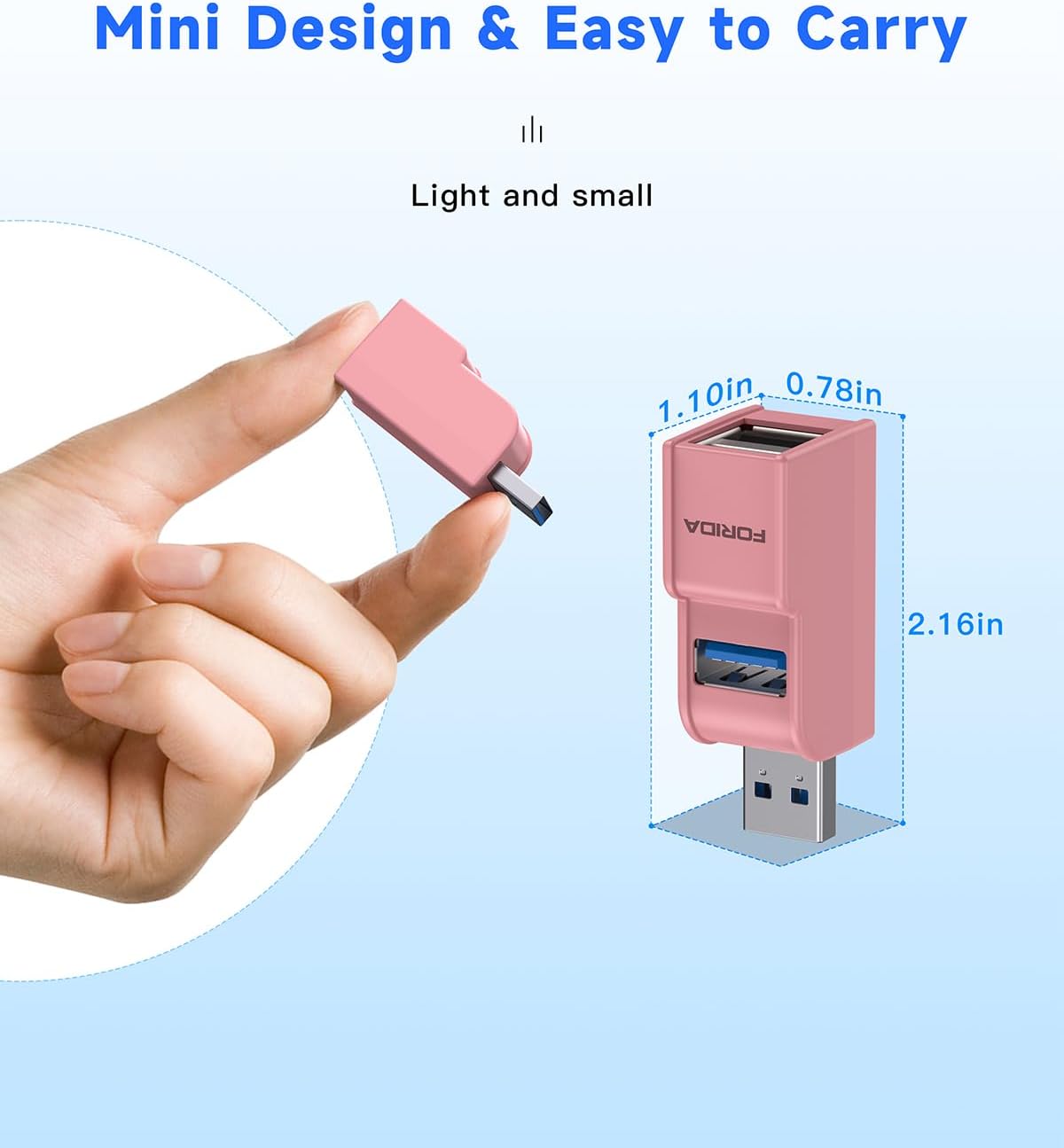 3 Ports USB 3.0 Adapter, USB Hub with 1 USB 3.0 and 2 USB 2.0 Port, Portable USB Port Splitter for Keyborad, Mobile Hard Disk, U Disk, Camera, Mouse,etc (Pink)