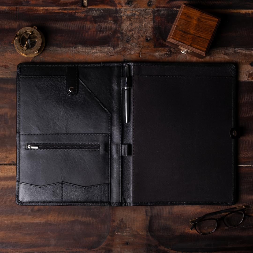 Leather Portfolio - Professional Portfolio Organizer, Resume Folder, Leather Padfolio for Men and Women, Business Portfolio with cardholder, Portfolio Folder - Leather Folder