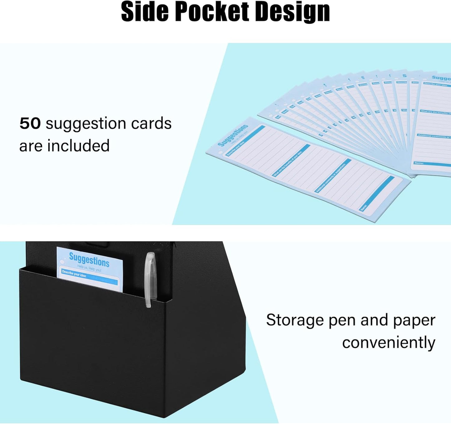xydled Suggestion Box with Lock Wall Mountable Metal Donation/Ballot/Voting/Collection/Key Drop Box with 50 Free Suggestion Cards 7.1"x 5.7"x 8.1" Black