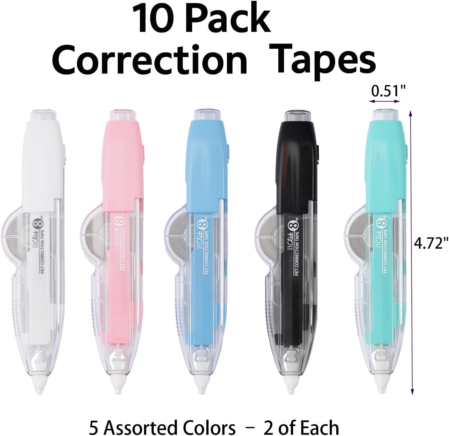 10 PCS Correction Tape Pens White-Out Applicator with Protective Cover, Smooth Ink Tape, Aesthetic Pen Design for School & Office Supplies (Retractable & Refillable)
