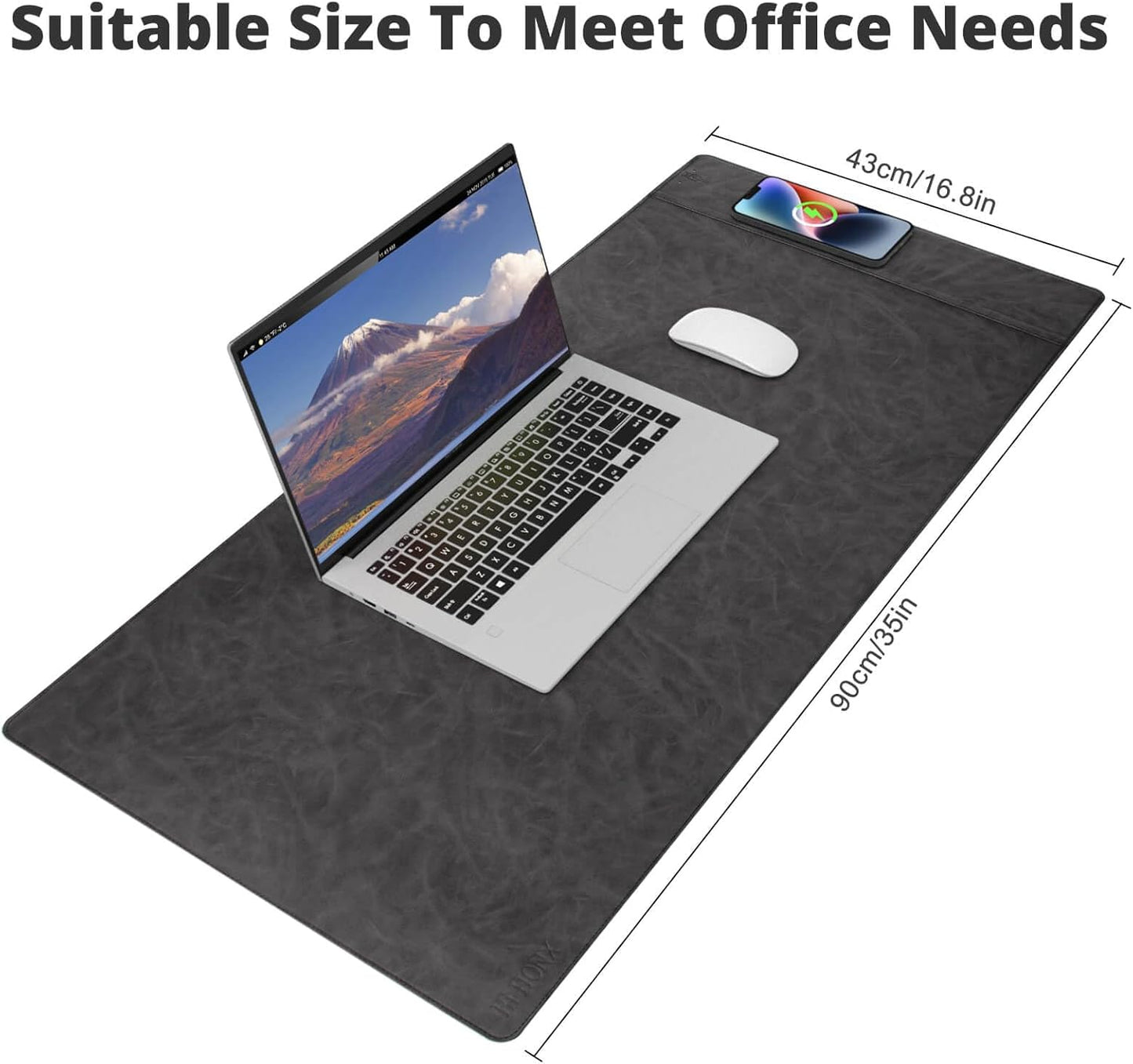 Magnetic Wireless Charging Desk Pad, Office Desk Mat with Wireless Charger, Waterproof and Scratch-Resistant Large Mouse Mat, Microfiber Leather Mouse Pad for Office and Home Use,Grey Color