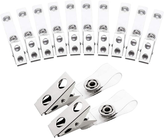 Fushing 250Pcs Metal Badge Clips with Clear PVC Straps for ID Cards and Badge Holders