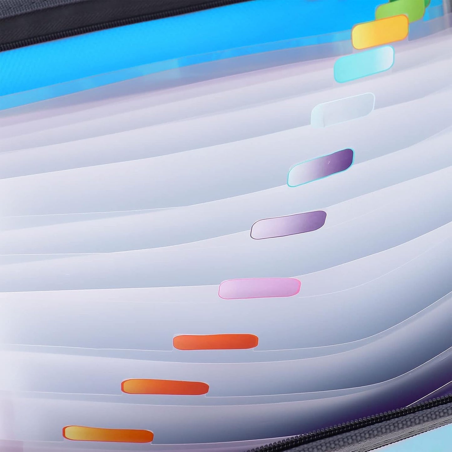 MEGREZ Expanding File Folder with 13 Pockets, A4 Paper File Folder with Zipper Color Labels, Waterproof Accordion File Folder Organizer for Home Office, Blue