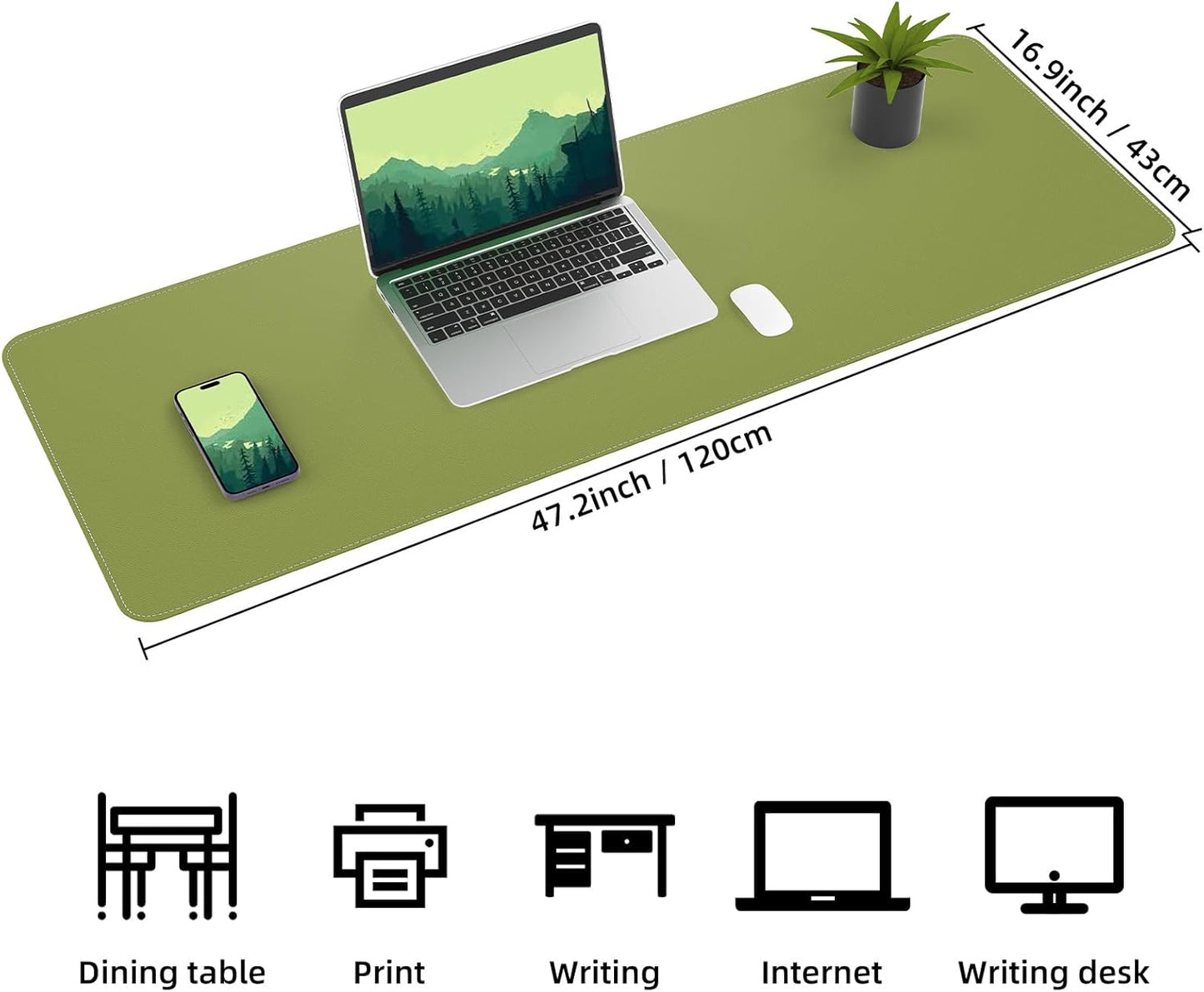 Leather Desk pad Protector, Large Desk mat with Natural Cork & PU Leather,Mouse pad,Non-Slip Office Desk Mat,Waterproof Desk Writing Pad for Office and Home (47in*17in, Olive Green)