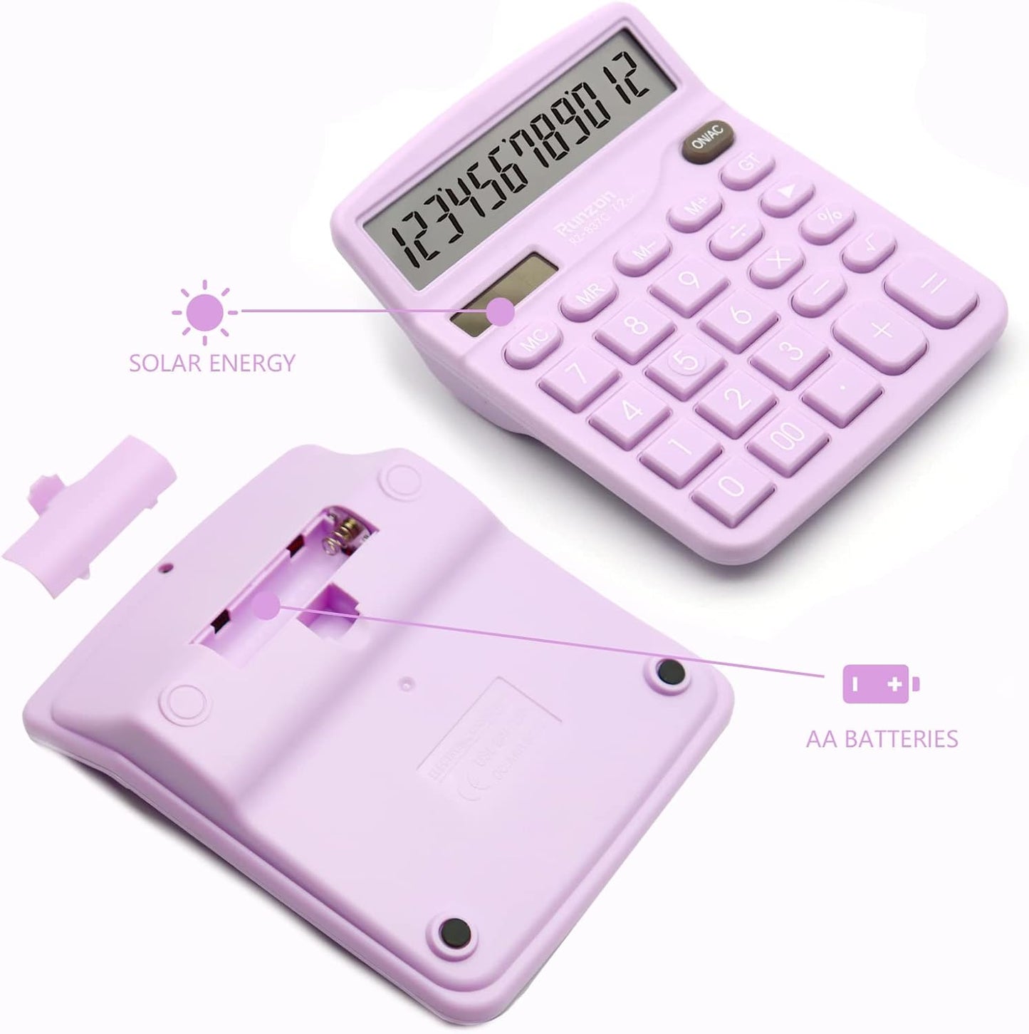 Purple Desktop Calculator - 12 Digit with Large LCD Display, Office Supplies with Sensitive Buttons