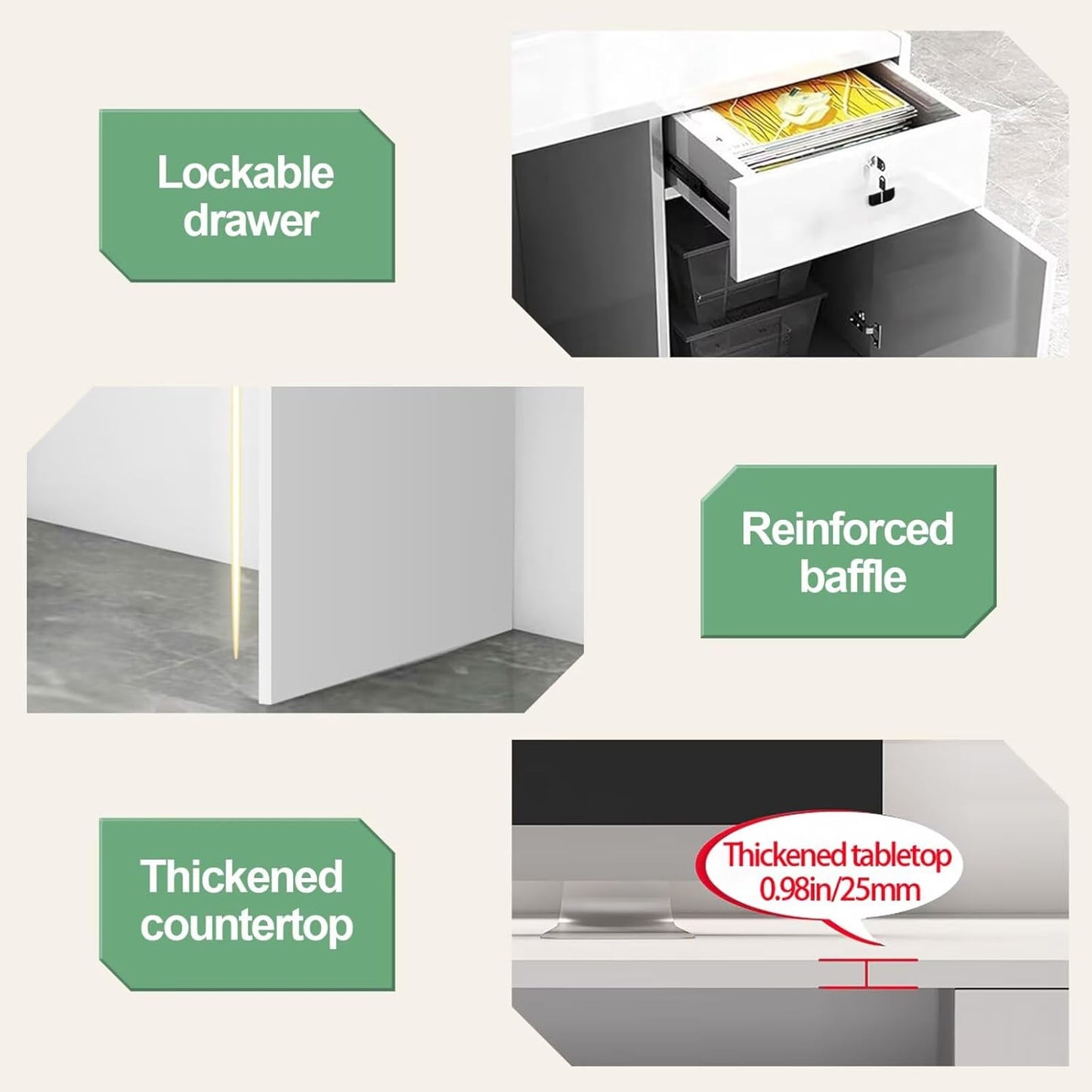 Reception Desk Modern Front Office Desk Reception Counter Receptionist Room Tables with Lock Drawer Checkout Cashier Counter for Lobby Beauty Salon, No Assembly Required White and Wood 94inch