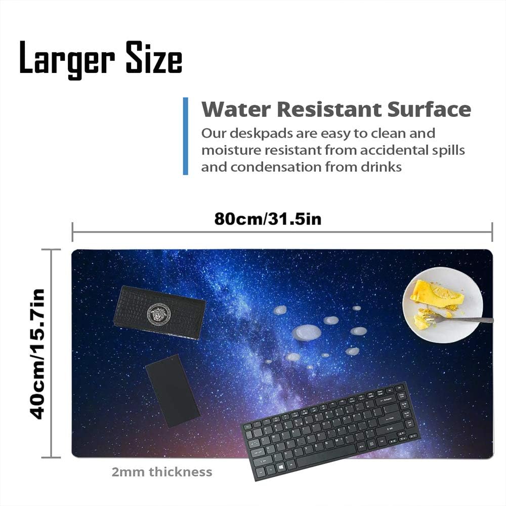 QIYI Desk Pad, Galaxy PU Leather Desk Blotter Protector, Waterproof Computer Desk Mat, Keyboard Mouse Pads, Non Slip Base Home & Office Accessories, Extended Large Size 31.5" x 15.7" - Starry Sky
