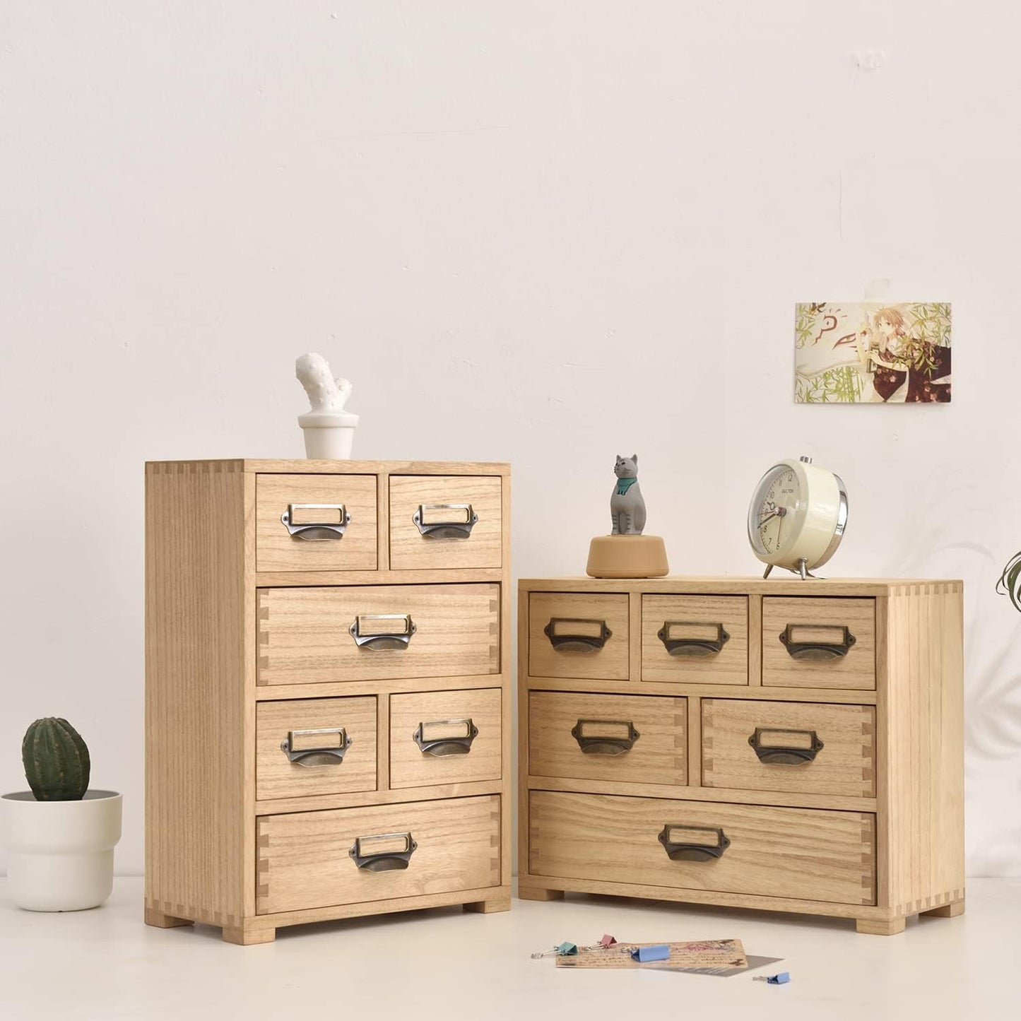 KIRIGEN Desk Drawer Cabinet Storage Organizer 6 Drawers Mini Chest with Lable Holder Handles for Home Office Desktop Organizer and Storage Natural(3D6CG-NA)