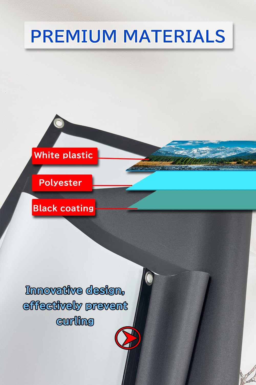 Projector Screen with Stand Outdoor 70 inch 4K HD 1.5-Gain Wrinkle-Resistant Movie Screen, 160° Viewing Angle, Projection Screen for Movie Night and Indoor 【70in】