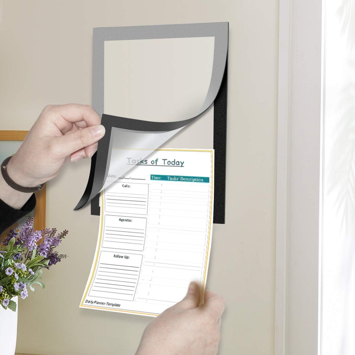 Document Sign Holder Pockets with Adhesive Back, Plastic Poster Picture Notice Display Frame for Window/Door/Wall/Cabinet, 8.5 x 11.6 Inches, Silver, 6 Pack