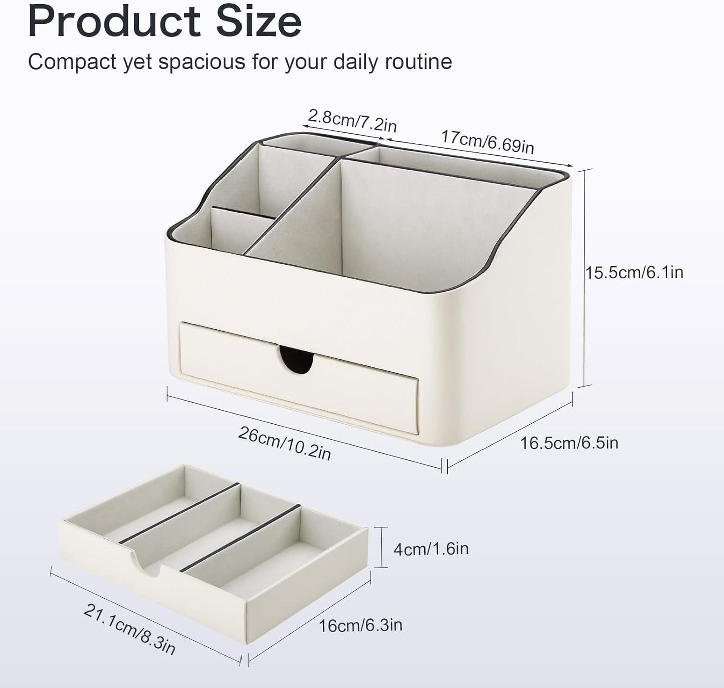 KINGFOM Desk Organizer with Drawer, Multifunction Pencil Holder for Desk, Desk Organizer and Accessories 5 Comparetments for Home Office Supplies (Ivory White)