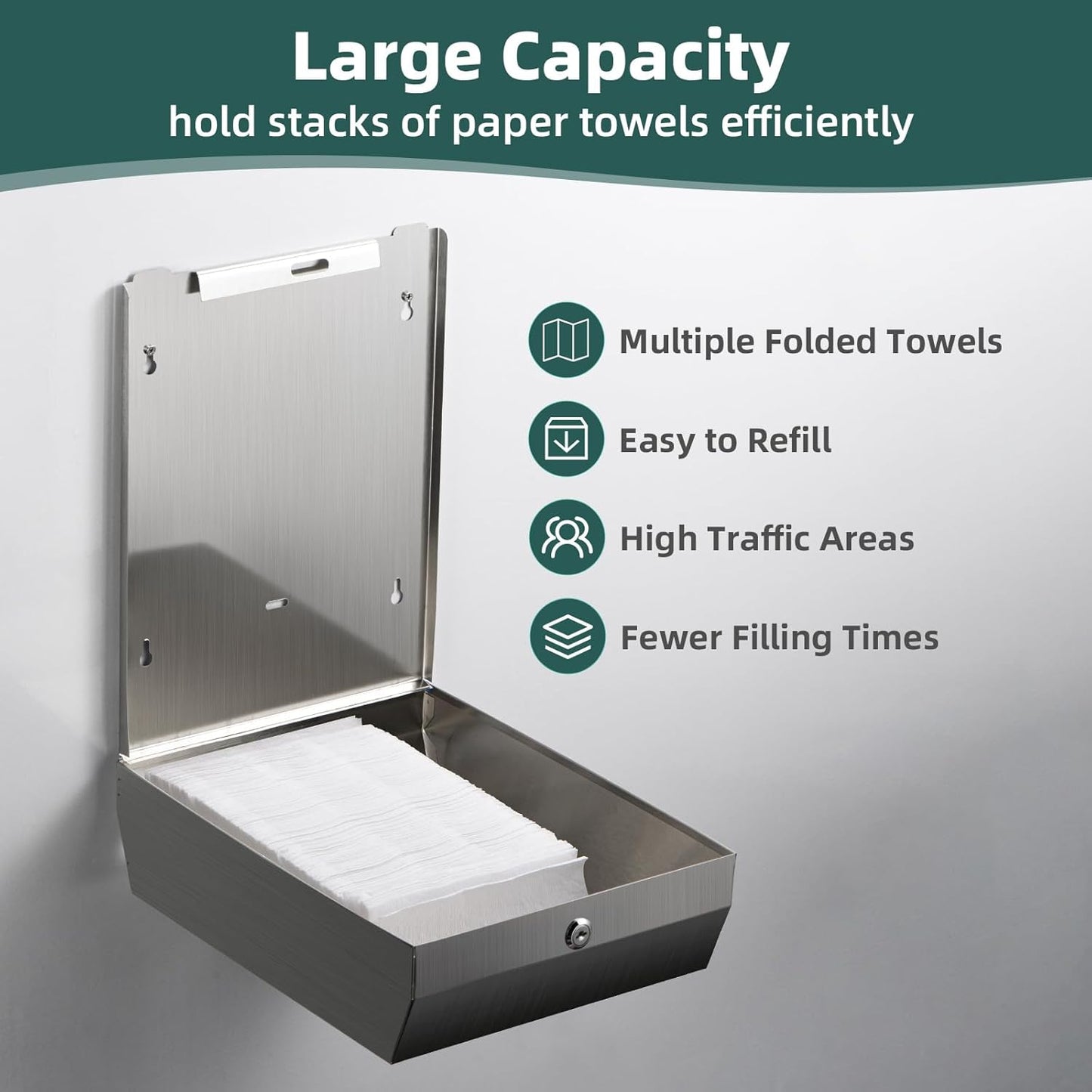 Paper Towel Dispenser Wall Mount, Large Commercial C/Z Tri Fold Multifold Hand Towels Dispenser, Brushed Stainless Steel Paper Towel Holder with Lock for Bathroom, Restroom and Public Places
