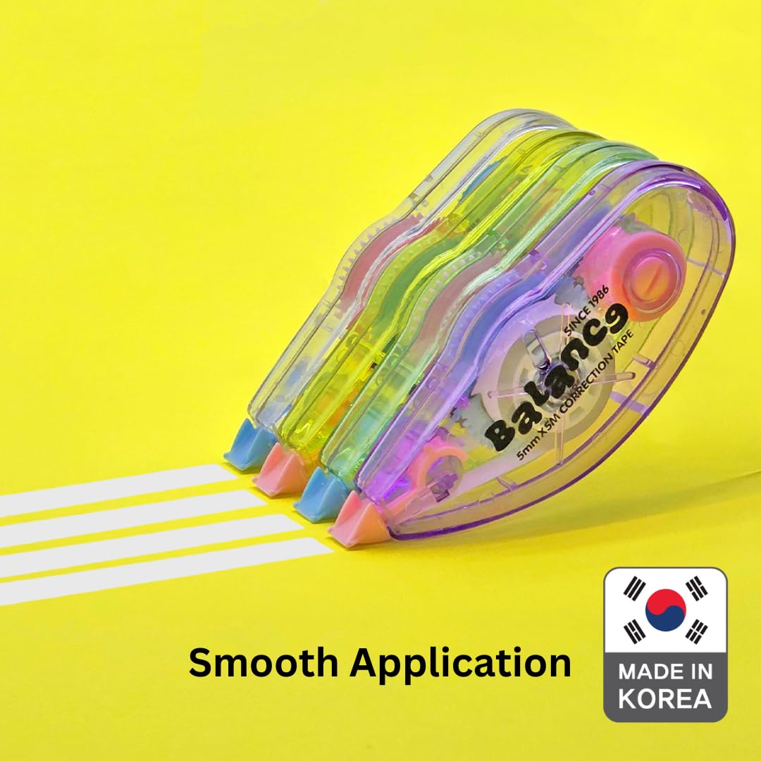 Balance Correction Tape – Instant Dry White Out Tape for Smooth, Precise Corrections | Korea’s #1 Manufacturer | Office & School Supplies | 5mm x 5m (0.19 in x 5.47 yds) | 10 Pack