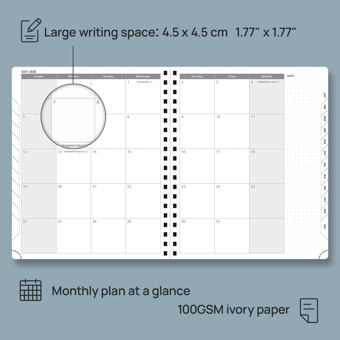 POPRUN 2026 Planner Weekly Notebook Calendar (Jan-Dec), Large Size 8.5'' x 10.5'' - Agenda 2026 Appointment Book with Monthly Tabs, Inner Pocket, Spiral Soft Cover, 100 GSM - Lilac