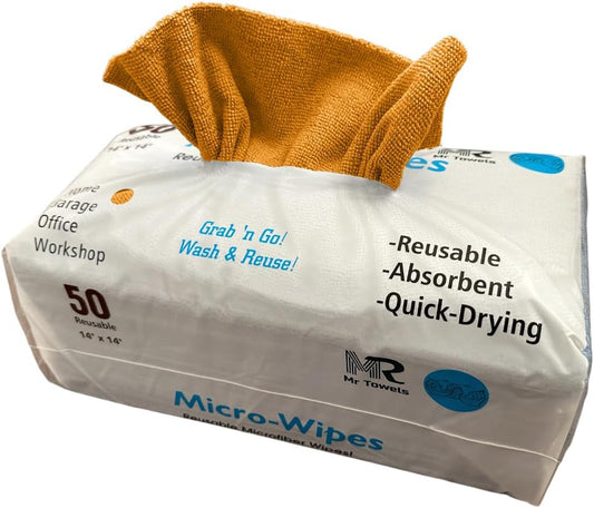Reusable Microfiber Wipes, 50 Packs, Size 14 inches x 14 inches (Orange)