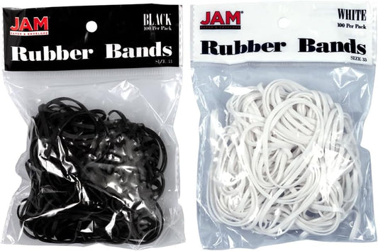 JAM PAPER Colorful Rubber Bands - Size 33 - Black & White Multi-Purpose Rubberbands - 200/Pack