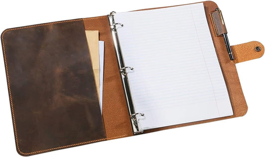 Leather business portfolio 3 ring binder for letter size 3 hole refill paper/leather organizer folder for 8.5 x 11 refillable paper