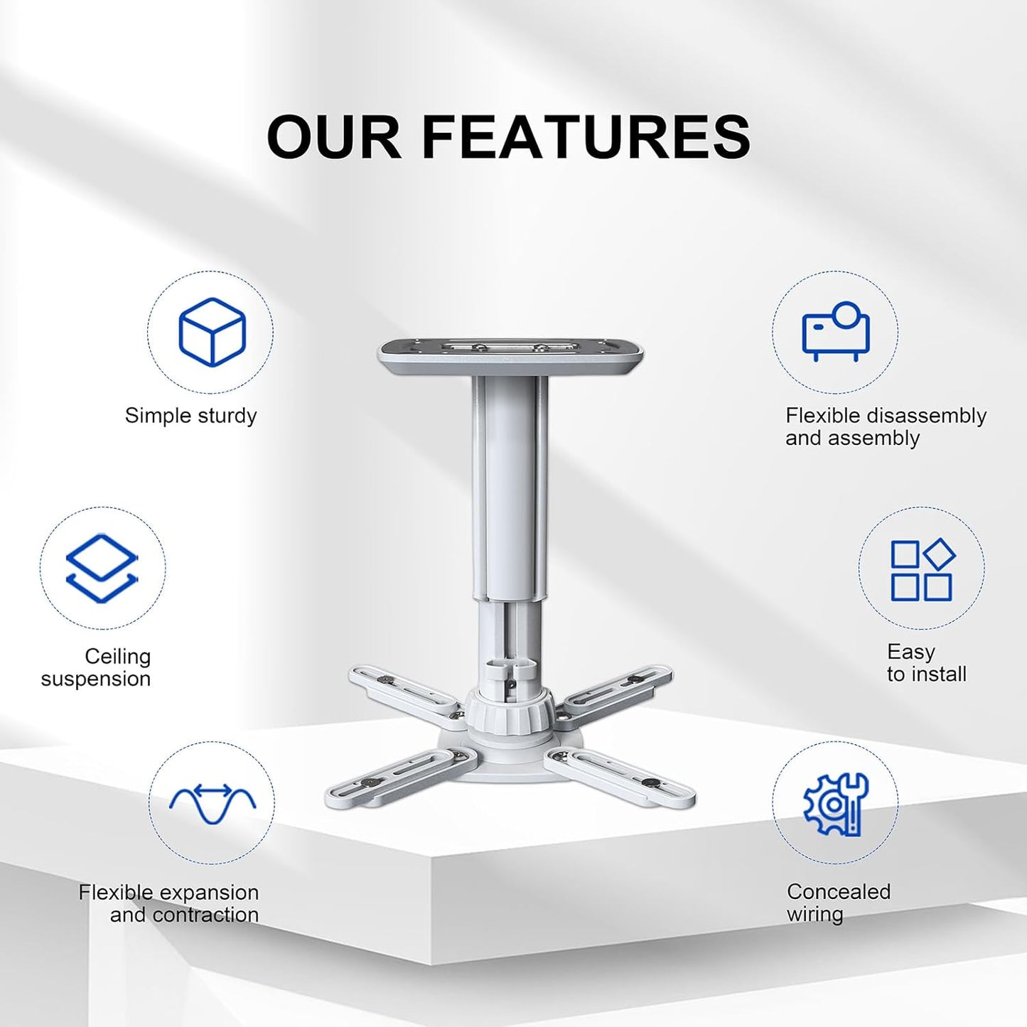 Jomard Universal Projector Ceiling Mount, Adjustable Height Extendable Arms, Wall Or Ceiling Projector Mount for Home and Office