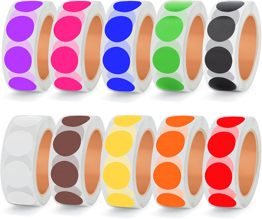 3/4 Inch Solid Round Color Coding Labels Roll, Self-Adhesive Circle Dot Sticker 10 Assorted Colors for Inventory and Home Organize, File Classification, 10 Colors (5000)