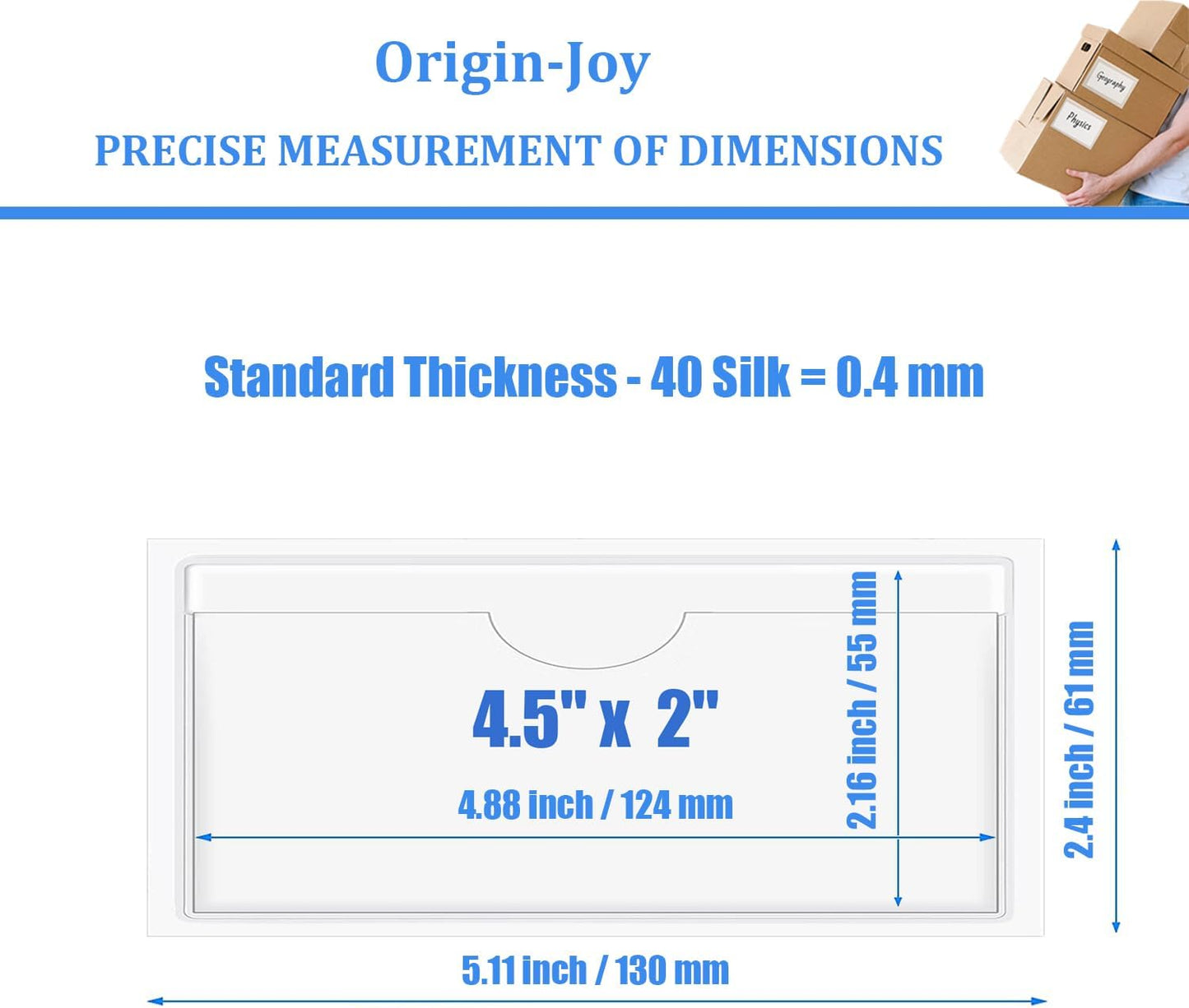 Origin-Joy 35 PCS Self Adhesive Index Card Pockets with Top Open, Clear Plastic Label Holder for Cards of Note, Library and Business, Adhesive Label Pockets & Card Holder (4.5 x 2 inch)