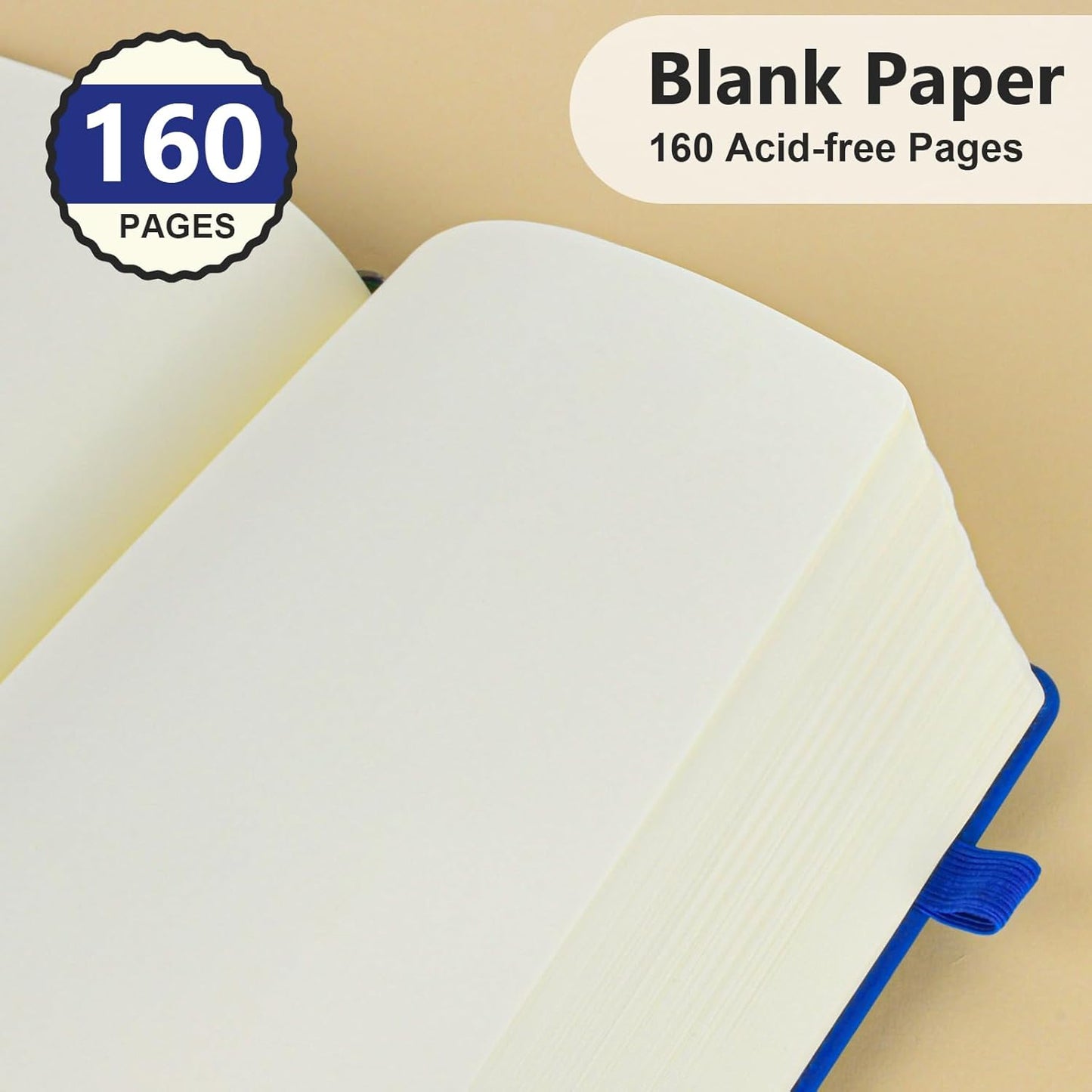 Blank Journal Ntebook for Men & Women, 160 Pages Blank Journals for Writing, Drawing,Sketch Book,5.9" x 8.5" Leather Sketchbook, Unlined Notebook for Work, School, Art - Navy