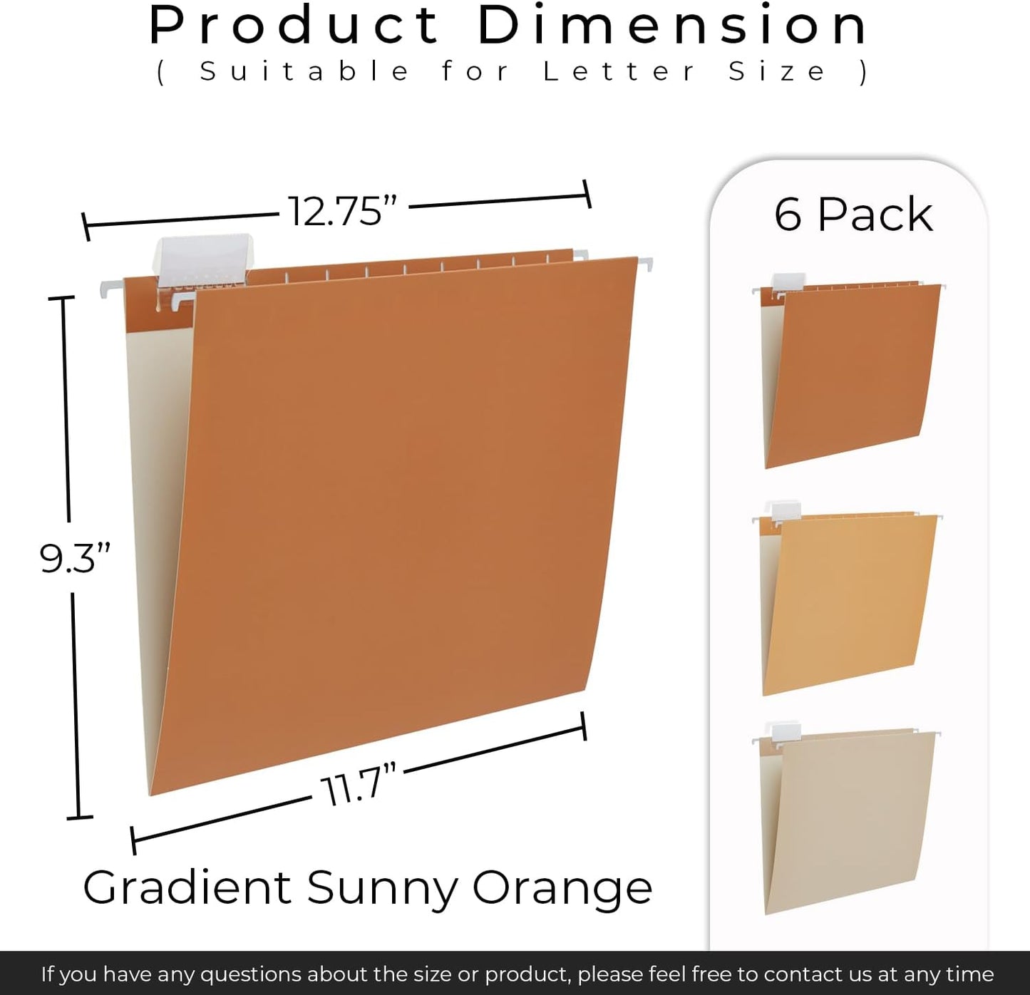 Y YOMA 6 Pack Gradient Hanging File Folders Letter Size Decorative Hanging Folder Pretty File Folder Organizer for Filing Cabinet Office Home with 1/5-Cut Adjustable Tabs, Sunny Orange
