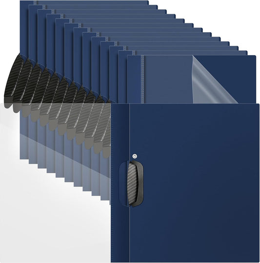 Teling 48 Pcs Report Covers with Sliding Bar Clear Plastic Presentation Folders 9.4 x 11.8 Inches Paper Binder Pocket Folder for Back to School Classroom Business Files Document Office (Navy Blue)