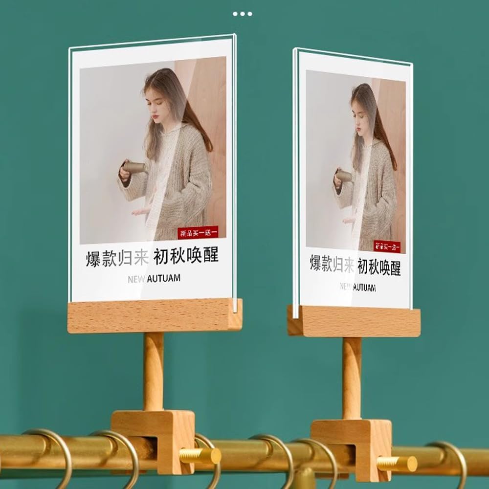 Acrylic Sign Holder with Clamp Double Head Display with Acrylic Frame Sign Holder Price Tag Clip for Clothing Stores (Horizontal A5 210×148mm/8.27×5.83inches)