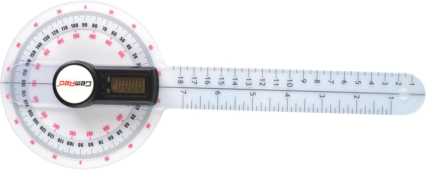 GemRed 12" Digital Goniometer 360 Degree Physical Therapy Plastic Protractor for Joint Range of Motion ROM Measurement