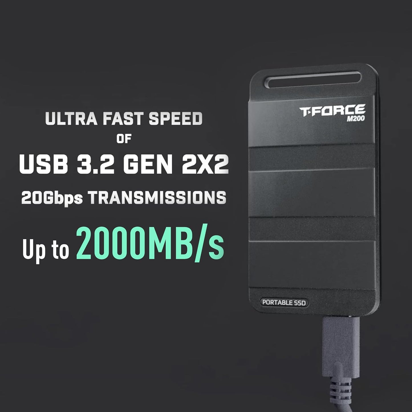 TEAMGROUP T-Force M200 Portable External SSD 4TB USB3.2 Gen2x2 Type-C Read/Write 2000MB/s Compatible with PS5 & Xbox & Chrome OS T8FED9004T0C102