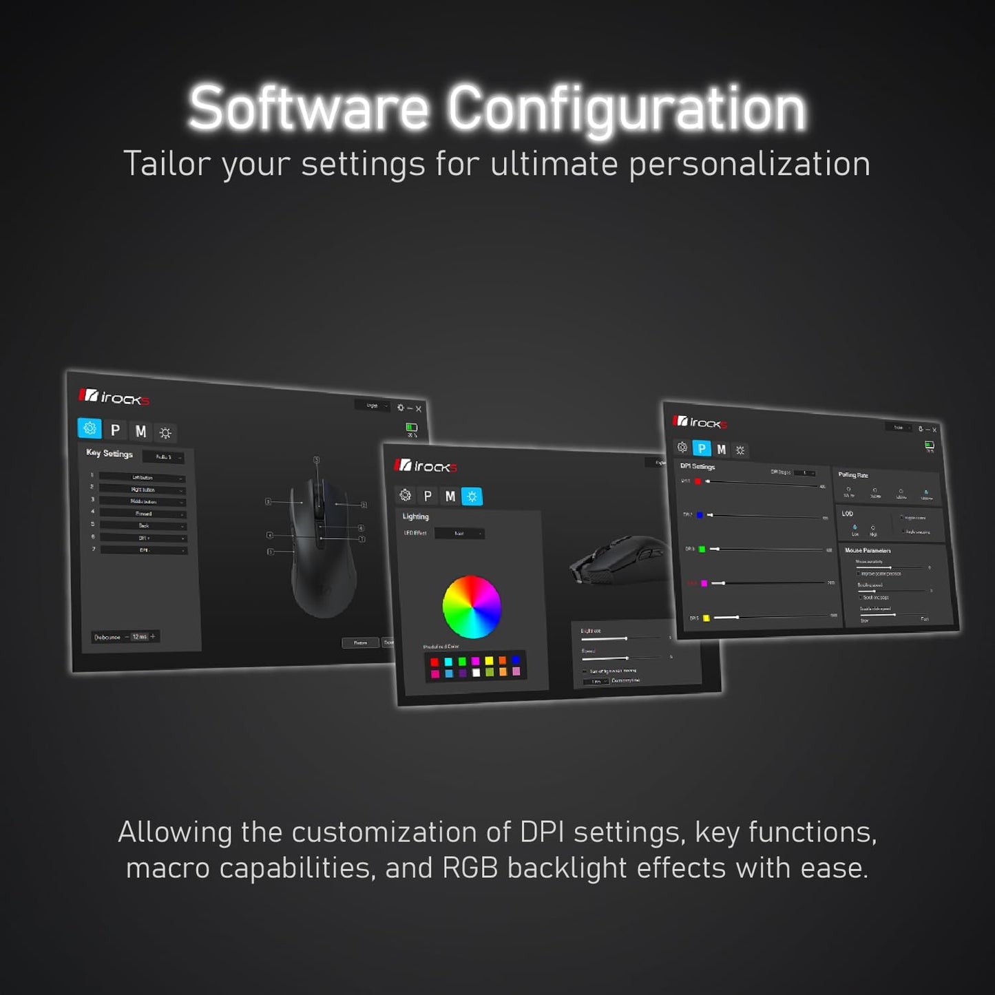 iRocks M31R Wireless Gaming Mouse, Triple Mode 2.4G/ Bluetooth/USB-C Detachable Cable Gaming Mouse, Kailh GM8.0 Mouse Switches, Advanced PixArt PAW3395 Optical Sensor, Up to 26,000 DPI - Black