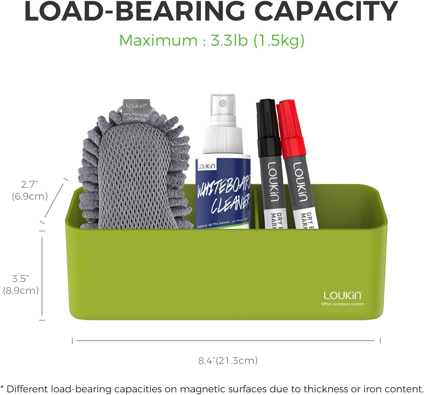 loukin Magnetic and Adhesive Marker Holder, Dry Erase Accessory Tray, Magnetic Storage Organizer for Whiteboard, Glass or Refrigerators (Green)