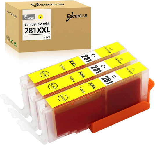 Replacement for Canon CLI-281 CLI-281 XXL Yellow Compatible Ink Cartridges Use for PIXMA TS9120 TR7520 TR8520 TS6120 TS6220 TS8120 TS8220 TS9520 TS6320 TS9521C (3X 281XXL Yellow)