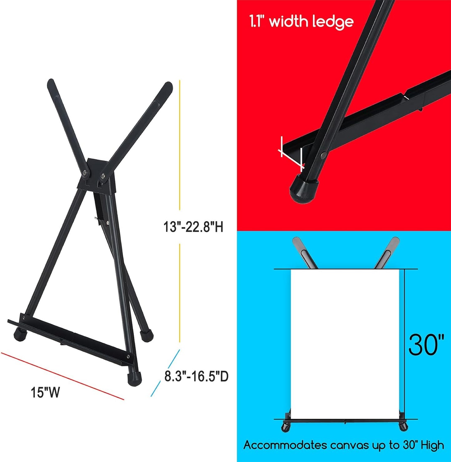 MEEDEN 4pcs Tabletop Easels, Metal Stand for Painting & Display, Aluminum Desktop Art Easel, Foldable Portable Tripod Stand for Canvas, Paintings, Photos, Books, Signs