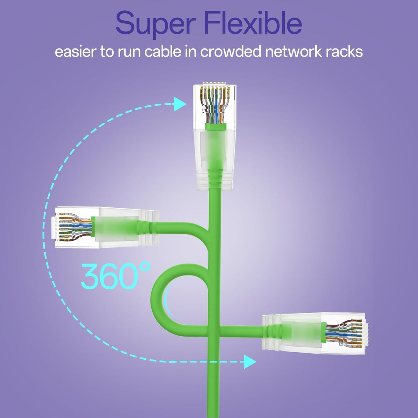 Cat6a Patch Cables 1ft (24 Pack) Slim, Cat6 Ethernet Patch Cable Pure Copper, Flexible Cat 6 Patch Cable 550MHZ 10G, Space-Saving Cat 6A Network Cables for Patch Panel, Green