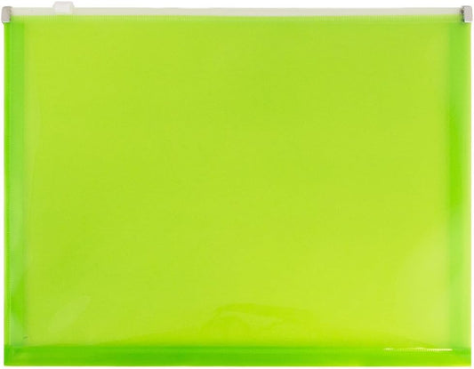 JAM PAPER Plastic Envelopes with Zip Closure - Letter Booklet - 9 3/4 x 13 - Lime Green - 12/Pack