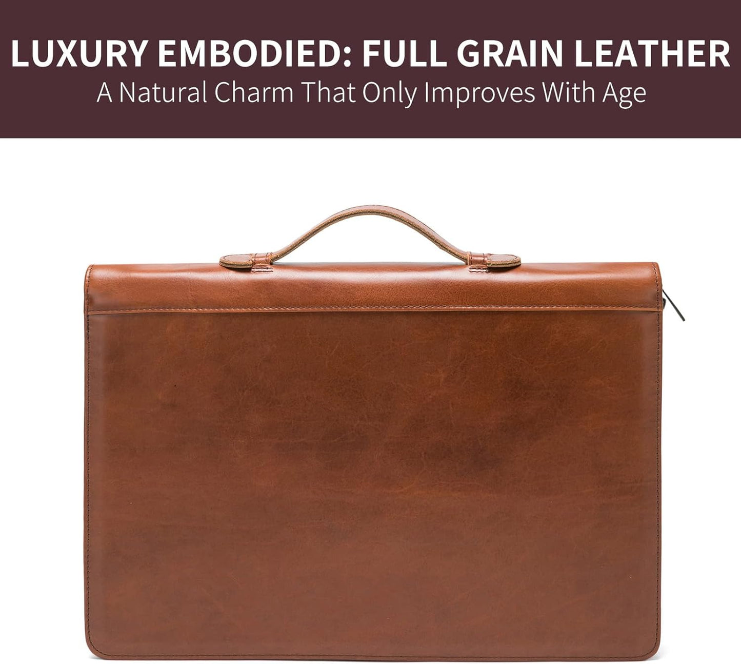 Personalized Genuine Leather 3 Ring Binder Portfolio, Custom Engraved 8.5 x 14 Legal Size Pad Padfolio, Hidden Handle, 15” Laptop Organizer, Zip Professional Business Folio, Brown, Oil Tanned