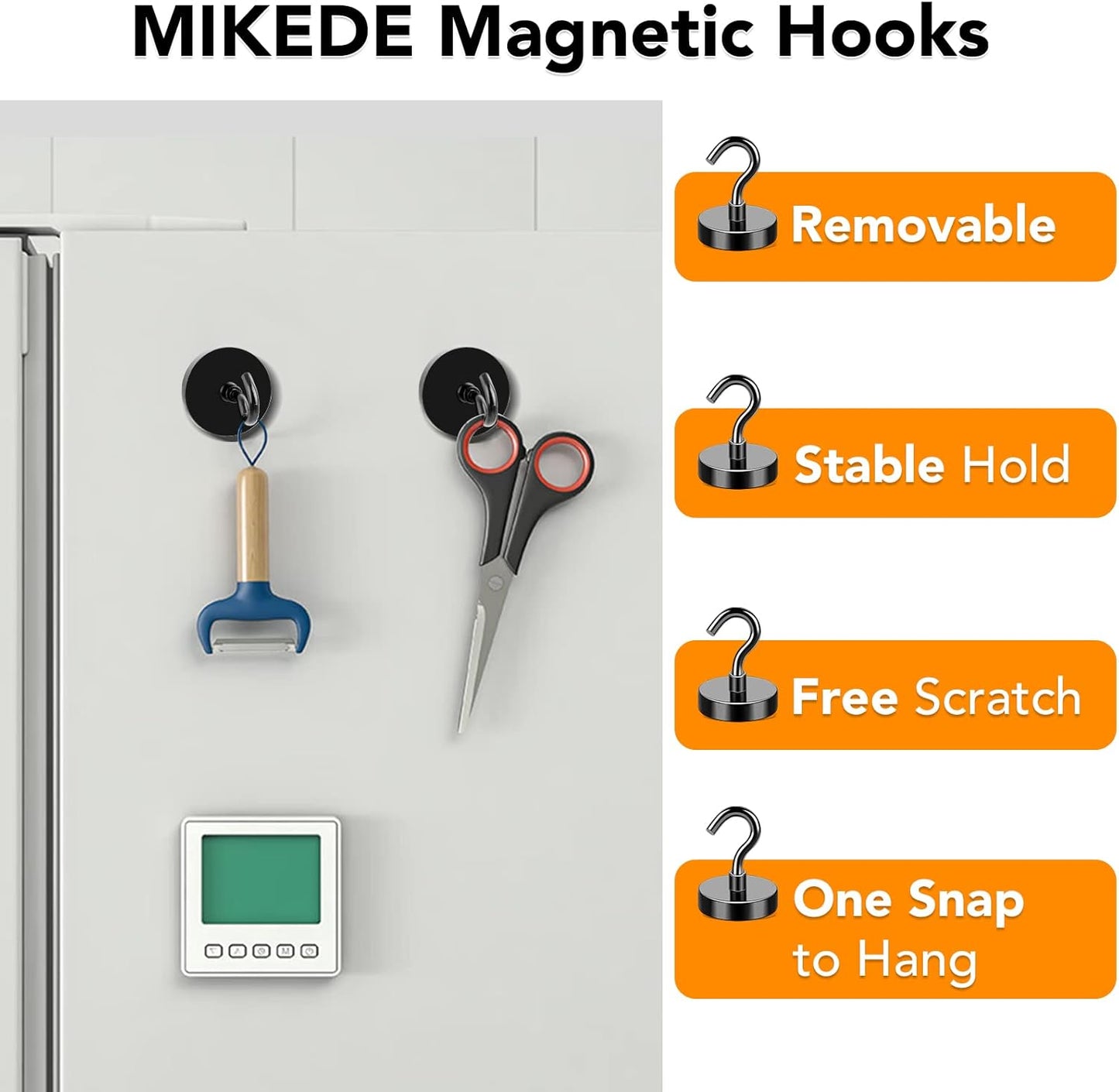 MIKEDE Magnetic Hooks, 80LB+ Strong Magnets Hooks Heavy Duty, Black Magnetic Hooks Fridge Magnets Neodymium with Hooks, Garage Hooks for Cruise, Classroom, Home, Kitchen - 6 Pack
