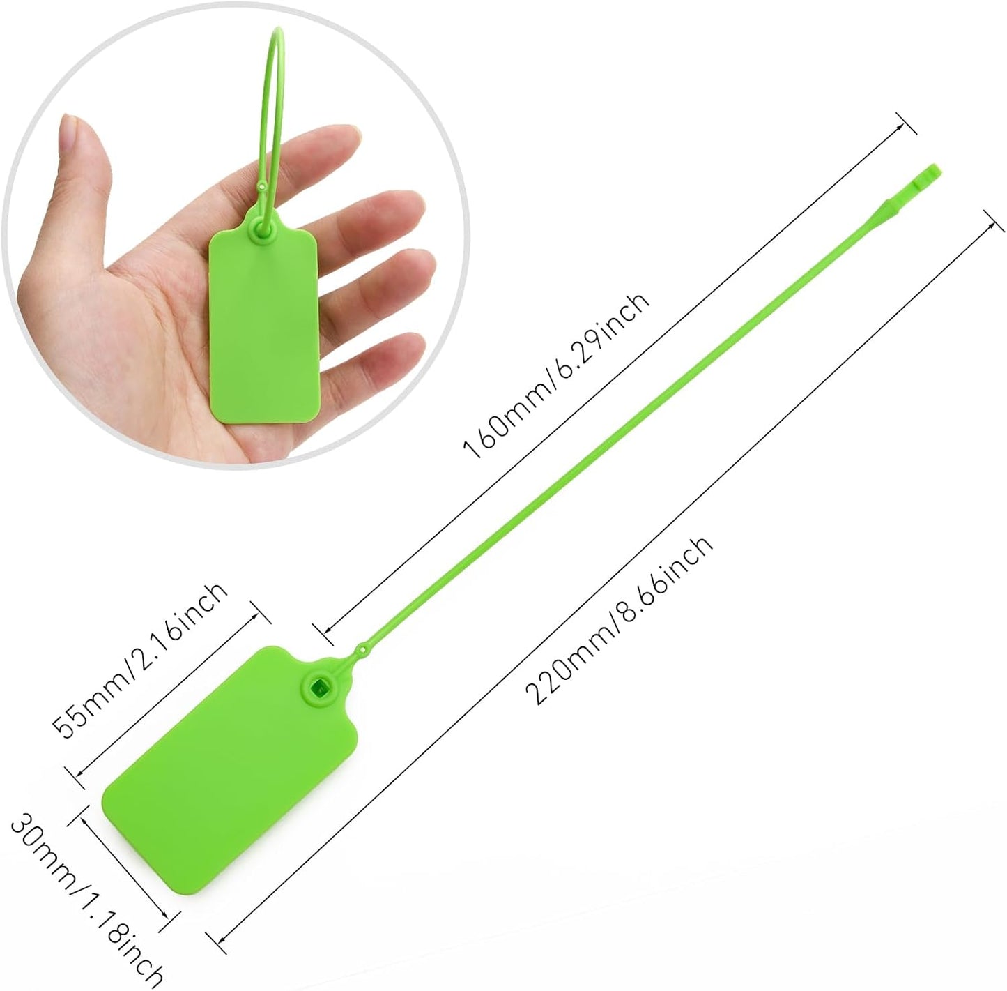 100 Green Blank Plastic Tags for Labeling Waterproof Hanging Labels Writable Tags Seal Plastic Marking Label for Clothes Bags Keys Inventory with One Marker Pen