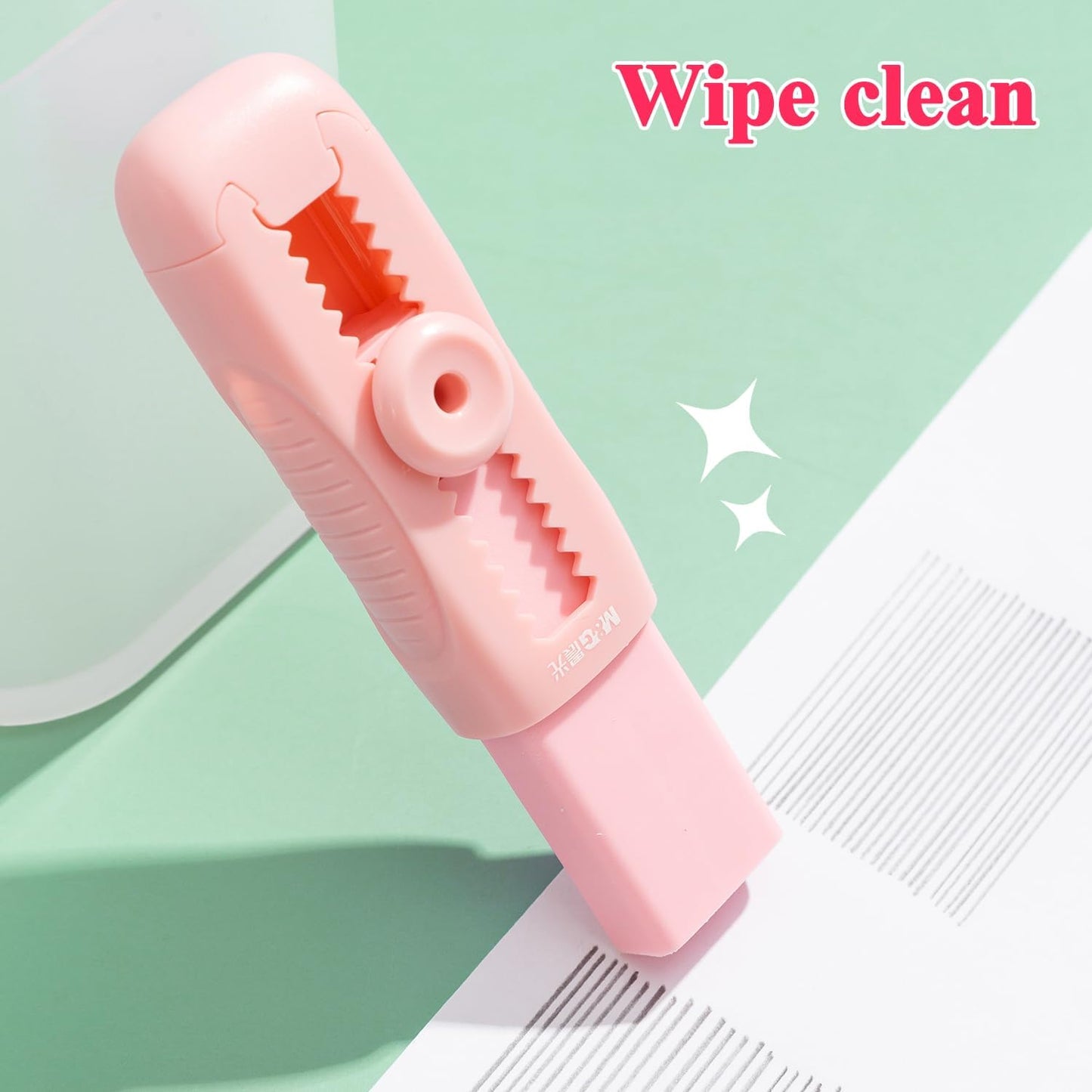 M&G 4+1 Pack Rubber Pink Erasers Sliding Retractable Eraser, Soft Cute Erasers Push Pull Large Pencil Erasers with Plastic Sleeve 4 Refill Eraser for School Students Kids Office Home Supplies