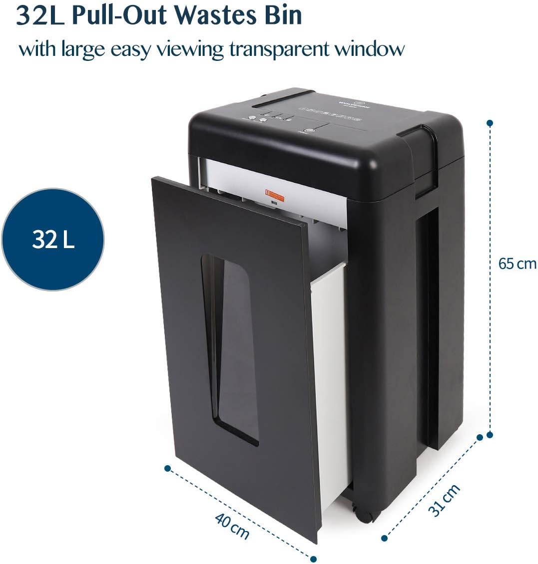 WOLVERINE 15-Sheet Super Micro Cut High Security Level P-5 Heavy Duty Paper/CD/Card Shredder for Home Office, Ultra Quiet by Manganese-Steel Cutter and 8 Gallons Pullout Waste Bin SD9520 (Black ETL)