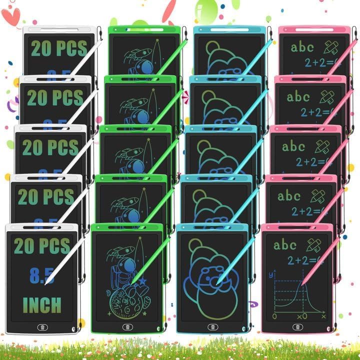 20 Pack LCD Writing Tablet for Kids Bulk, 8.5 Inches Reusable Doodle Board, Writing Tablet for Kid, Painting Pads Education Bulk Toys Class Party Favors Gifts for Kids 3-8