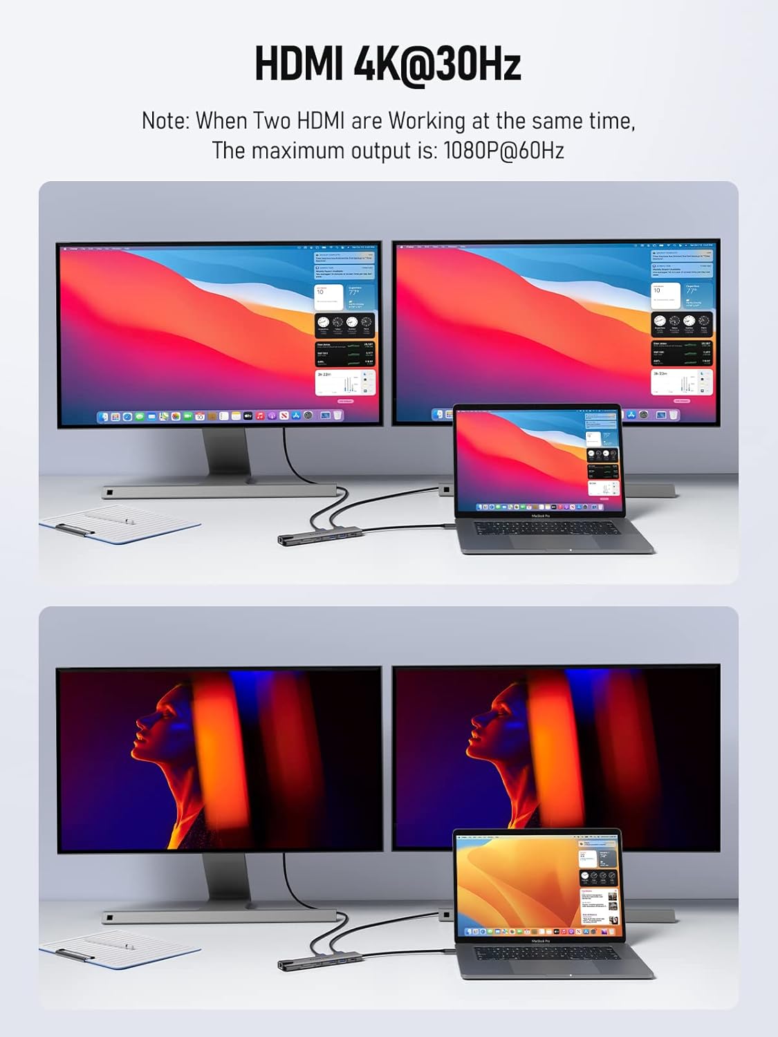 Lemorele Aluminium USB C Laptop Docking Station Dual Monitor 11 in 1 Hub Adapter w/ 2 HDMI 4K, 100W PD, Gigabit Ethernet, SD/TF, 4 USB3.0/USB2.0, USB C 3.0, for Dell HP Lenovo Surface Typc C Laptop