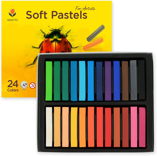 Long Soft Pastels Set - 24 Vibrant Colors, Acid-Free and Non-Toxic, Ideal for Drawing, Blending, and Shading, Perfect for Artists, Students, Beginners and Creative Projects