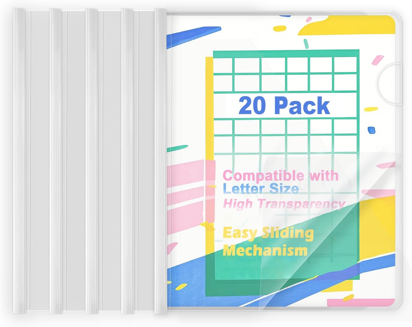 TOTiyea 40 Pack Clear Report Covers with Sliding Bars, Letter Size, 9mm (70 Sheet Capacity) White Sliding Bar File Folders