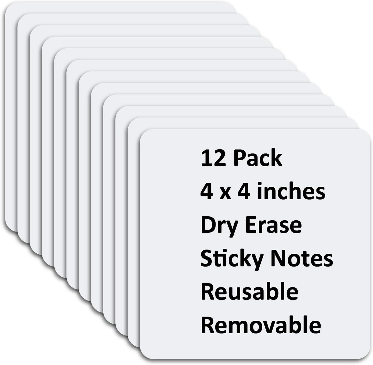 SVNOOC Multi-Use Dry Erase Sticky Notes, Reusable Labels Stickers for Wall Desk Fridge Office Classroom Home All Purpose Use, Removable, White (4 * 4 inches) 12 Pack