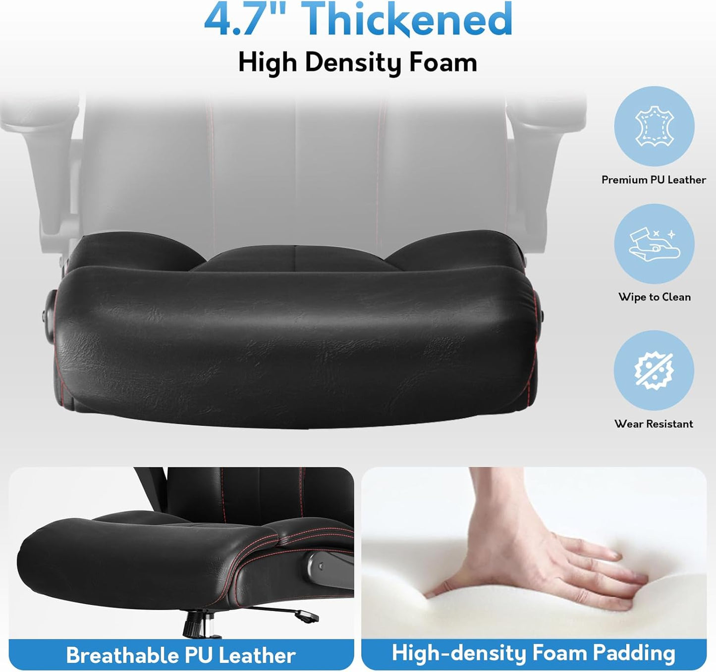 Office Chair Big and Tall 400lbs, High Back Executive Office Chair Flip Up Arms, Breathable Leather Home Office Computer Desk Chair with Lumbar Support Rocking Function, Black