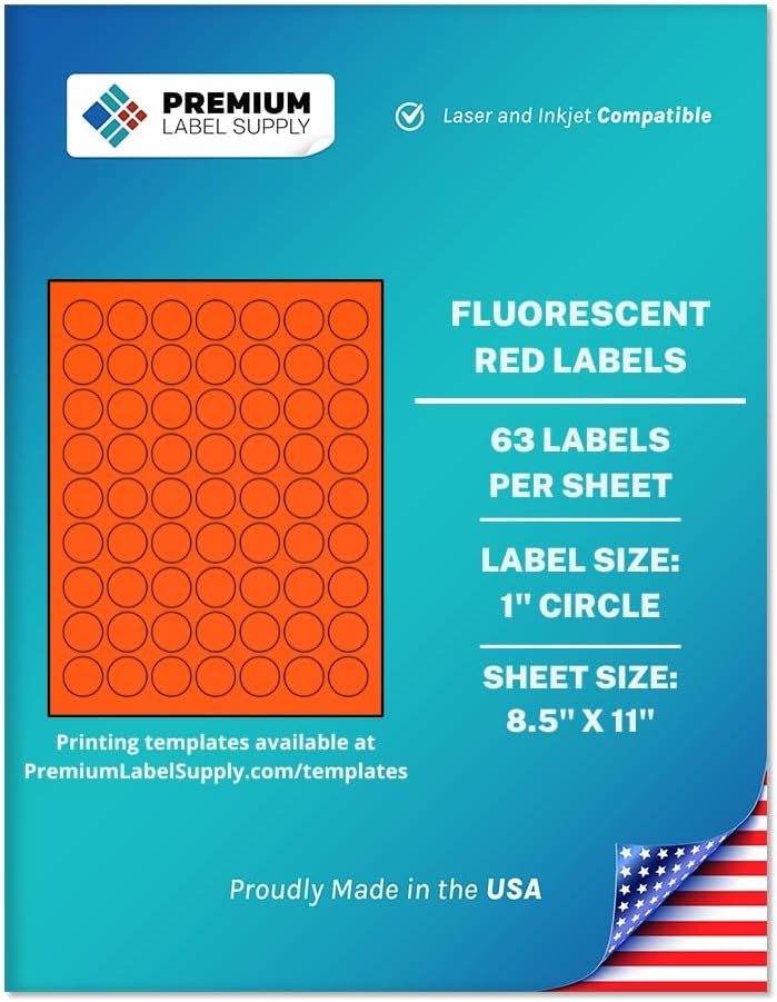 Premium Label Supply Bright Neon Color Fluorescent Sticker Labels - 1" Round Labels - (Fluorescent Red, 1,575 Labels)
