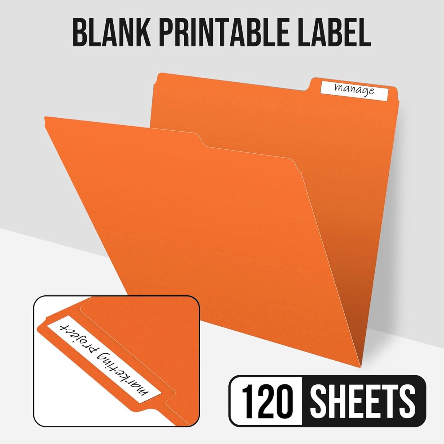 File Folders,IntoJoy 120 Pack Colored File Folder Letter Size, 1/3 Cut Tab Filing Folders for Office School Business File Document Organization,Orange