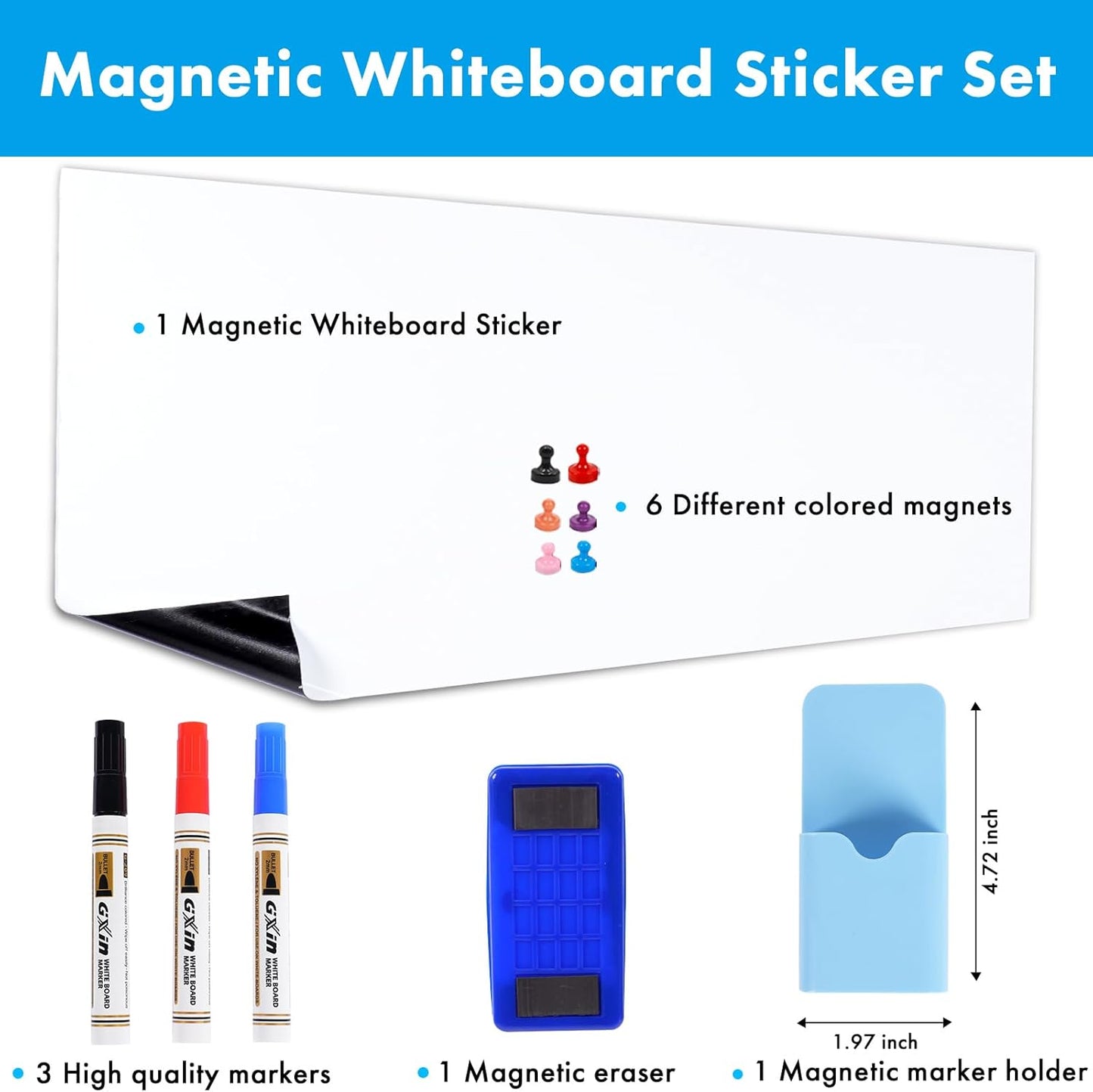 HAMIGAR Magnetic Whiteboard Contact Paper 24" x 39" Dry Erase White Board Sticker for Wall Stick on White Board Peel and Stick Wallpaper Adhesive Poster with Marker, Magnetic Eraser and Magnets